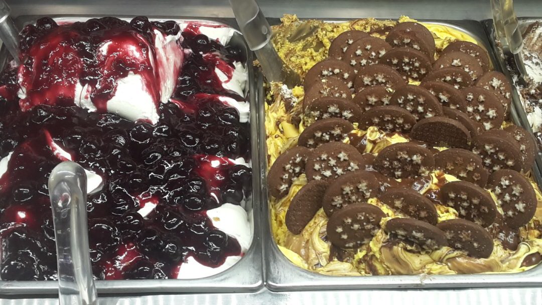 Two best seller ice cream flavours of Frigidarium: geleto Amarena and Frigidarium, Rome.