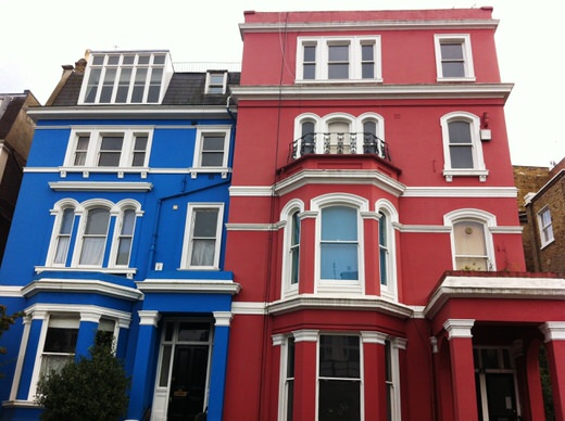 Colourful houses in Notting Hill, London.