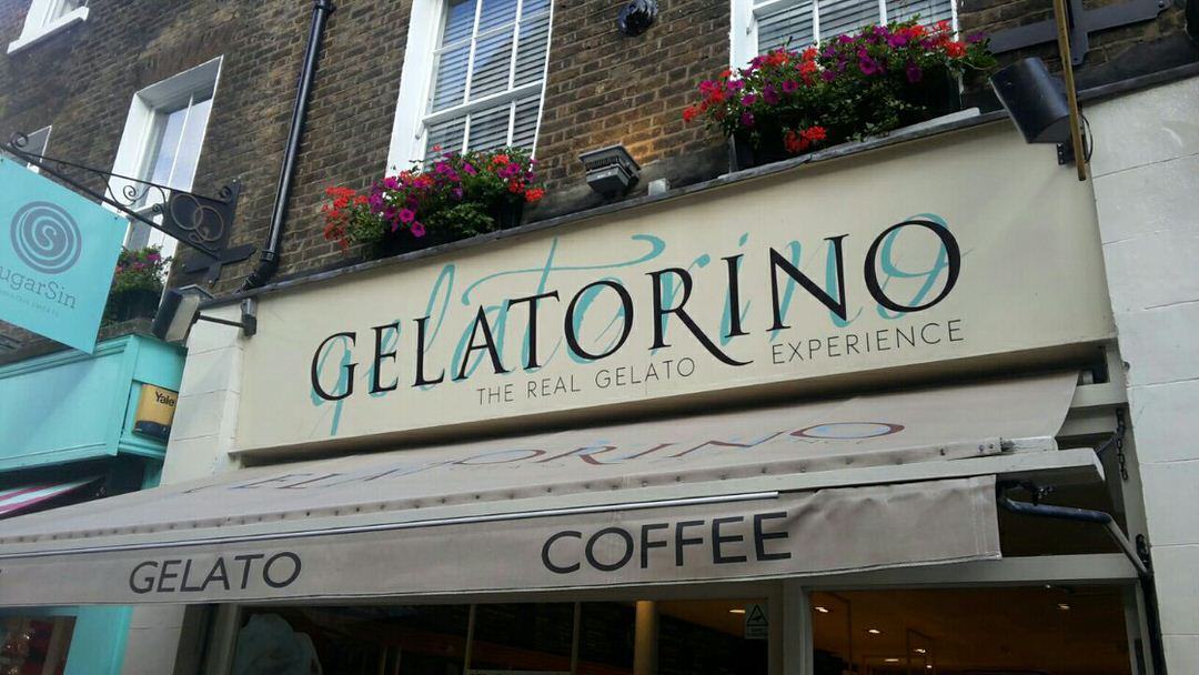 The sign of gelateria Gelatorino, in Covent Garden, London.