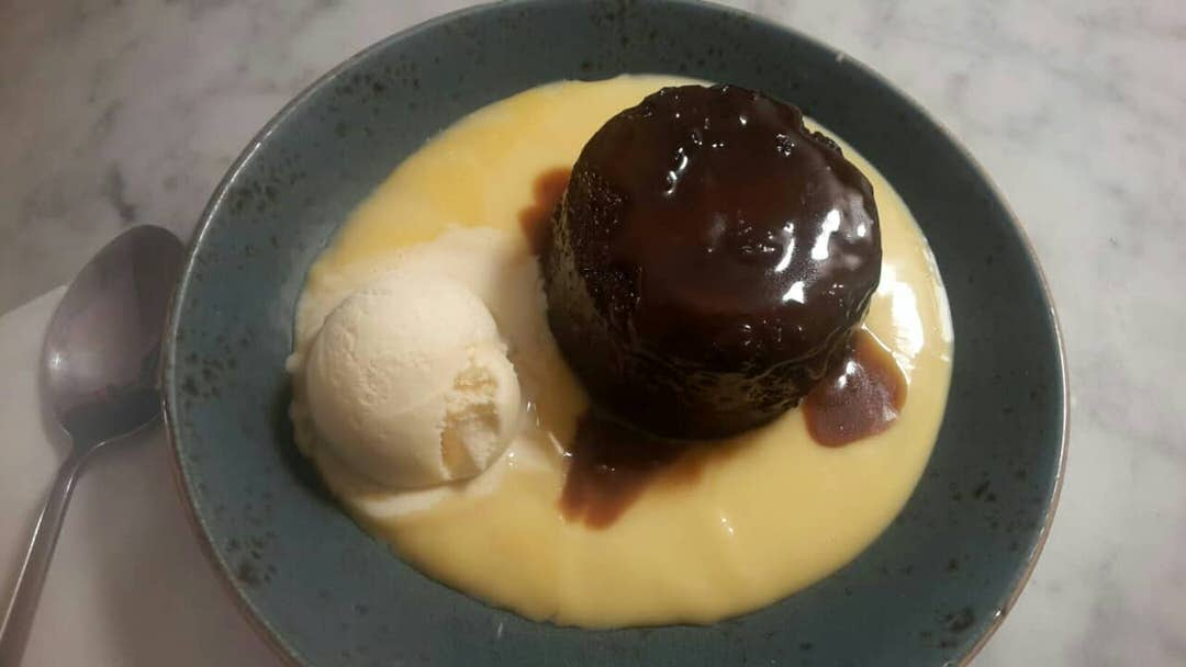 The delicious Sticky toffee pudding in Mother Mash, London.