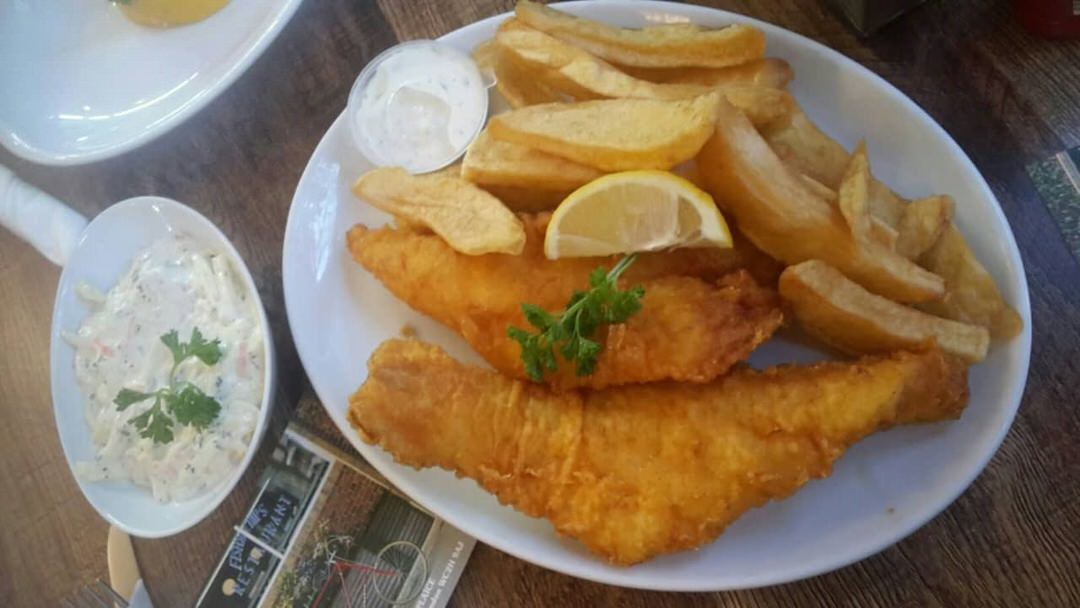 A delicious fish n' chips meal in Rock and Sole Plaice, London.